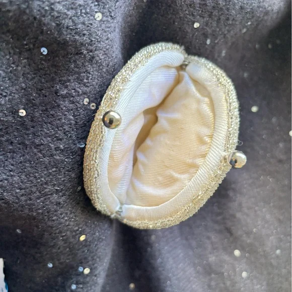 VINTAGE teeny BEADED BLACK CAT kisslock coin purse jewelry box BLACK & WHITE - Picture 3 of 5